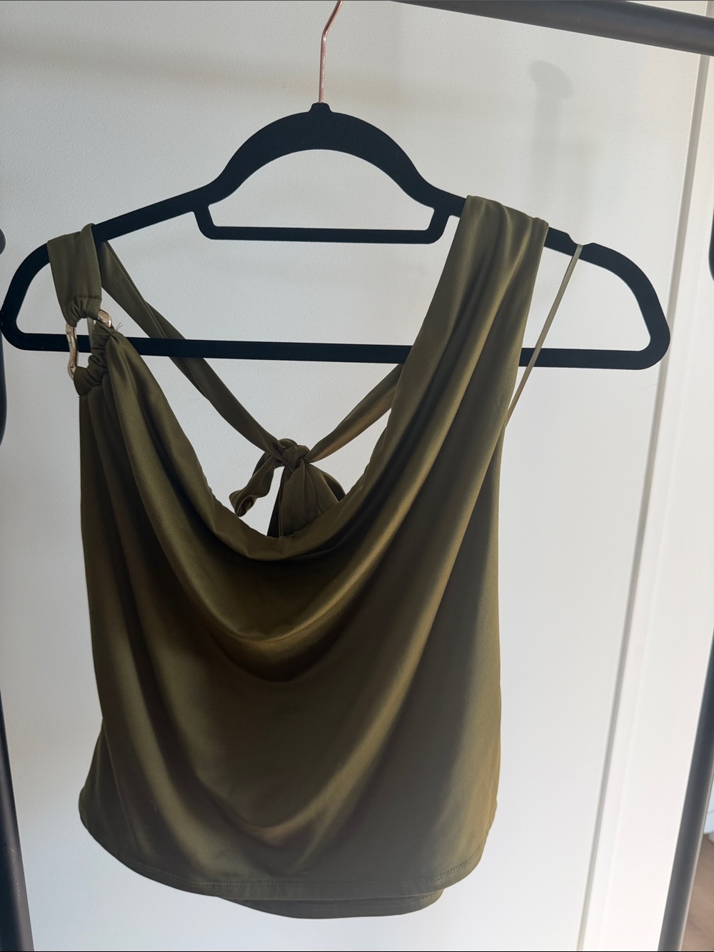 wild fable Olive Satin Cowl-Back Camisole with Tie Straps